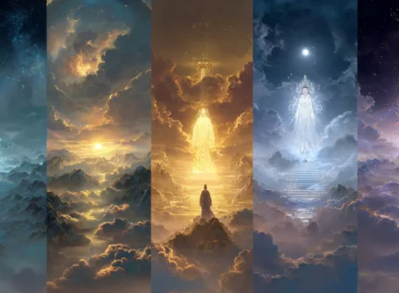 A cultivator evolves through cultivation stages from mortal to glowing immortal form.