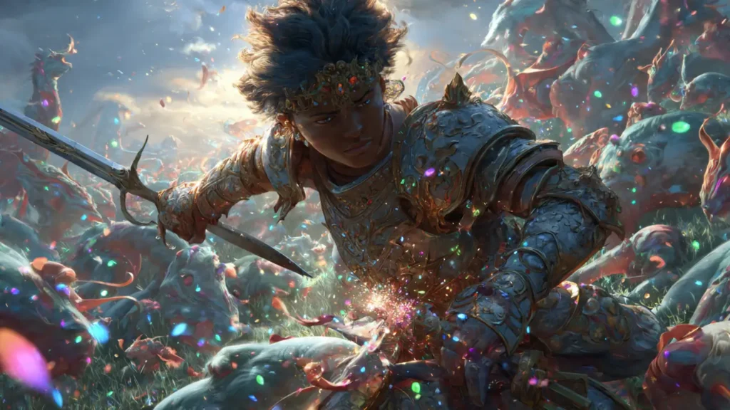 Fantasy warrior using jewel powers inspired by Heavenly Jewel Change