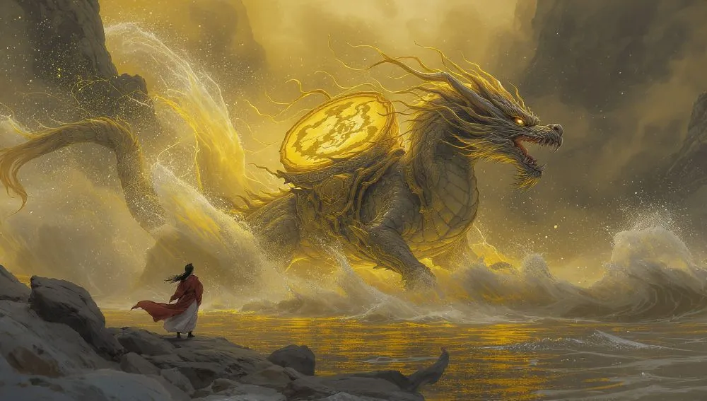 The Longma Coming out of the Yellow River with the Yellow River Diagram.