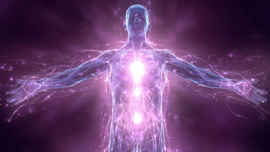 diagram of Qi flowing through meridians and gathering in the dantian energy center