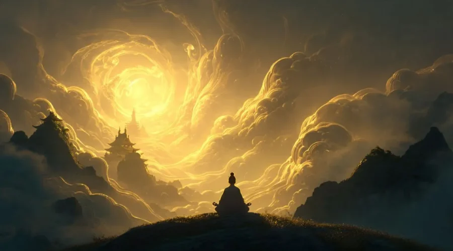 Cultivation Meaning - Cultivator meditating with qi energy in a xianxia setting