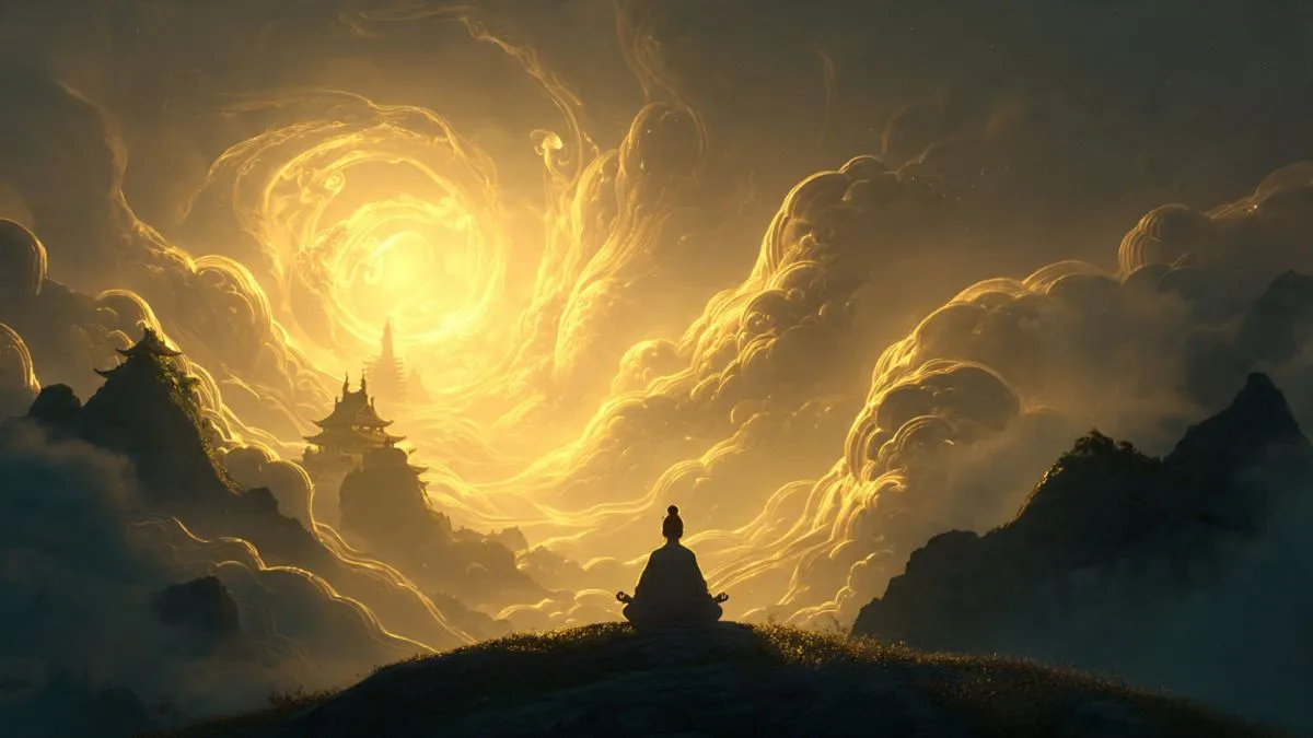 Cultivation Meaning - Cultivator meditating with qi energy in a xianxia setting
