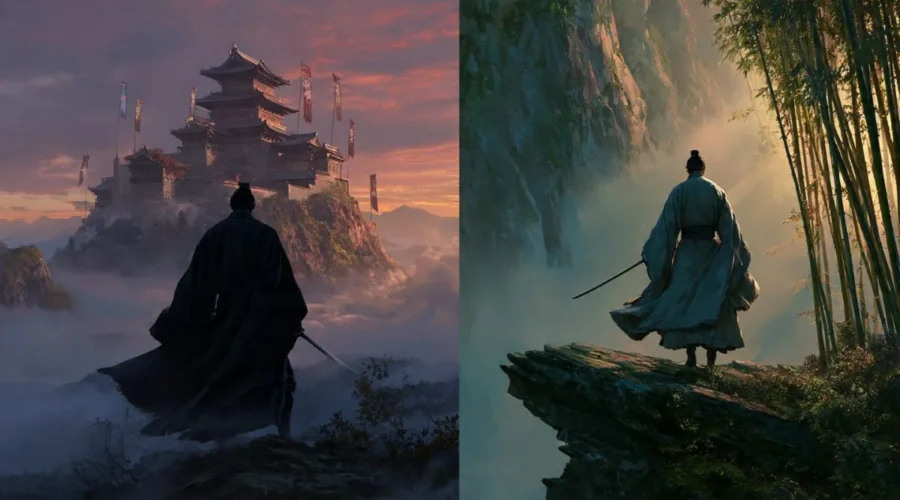 Murim vs Wuxia comparison showing dark sect-based martial world and traditional wandering swordsman setting