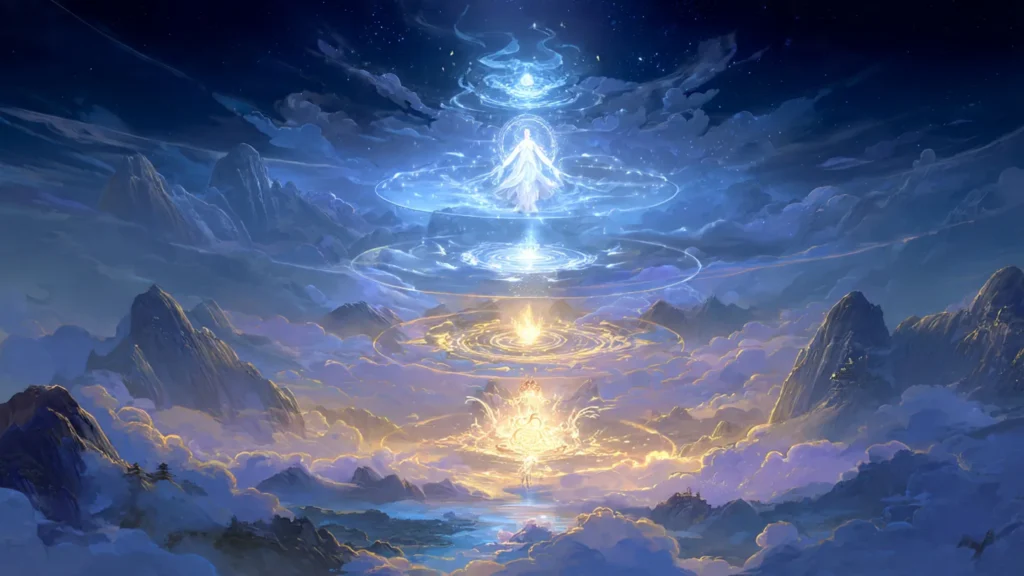 A Visualization of a cultivator ascending through different cultivation realms.