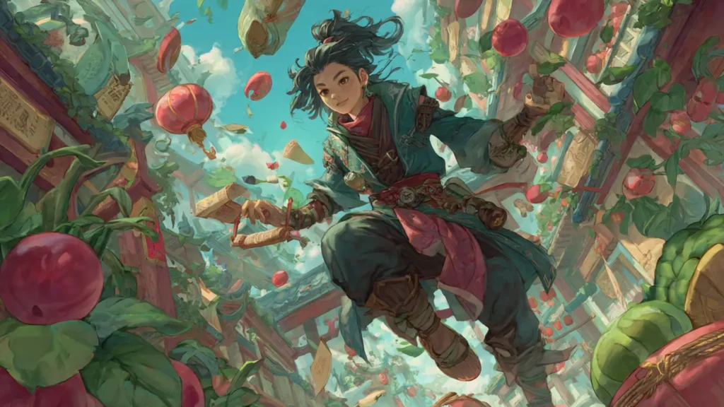 Fantasy artwork of a cultivator using formations and talismans inspired by World of Cultivation