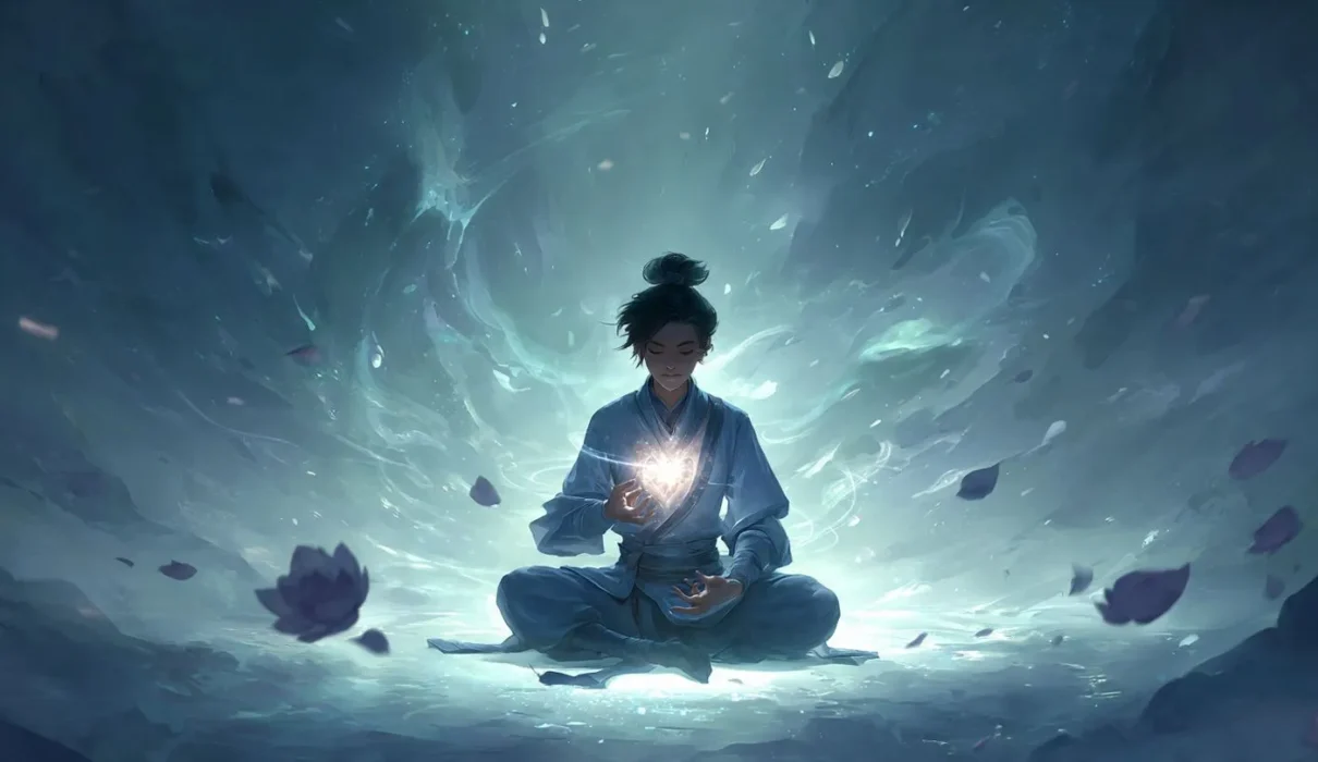 A young cultivator comprehending his Dao Heart.