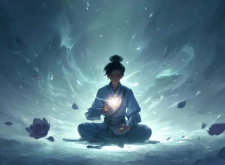 A young cultivator comprehending his Dao Heart.