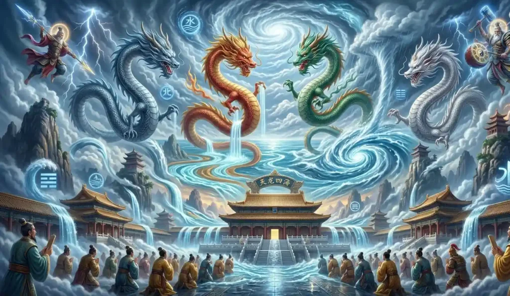 Celestial Dragon gods controlling rivers and rainfall.