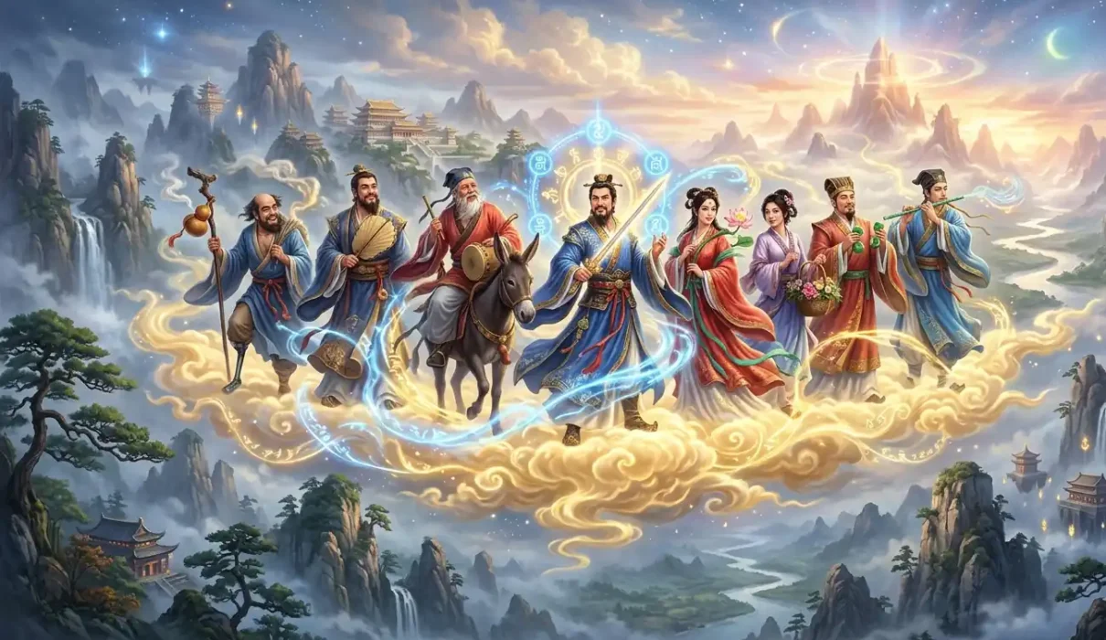 The Eight Immortals gathered together above the clouds.