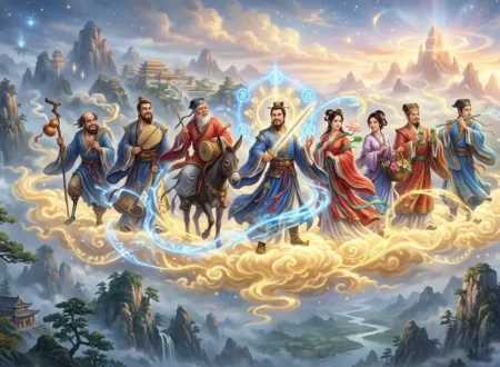 The Eight Immortals gathered together above the clouds.
