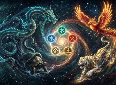 Five Elements & The Four Holy Beasts on a celestial Chinese cosmology map.