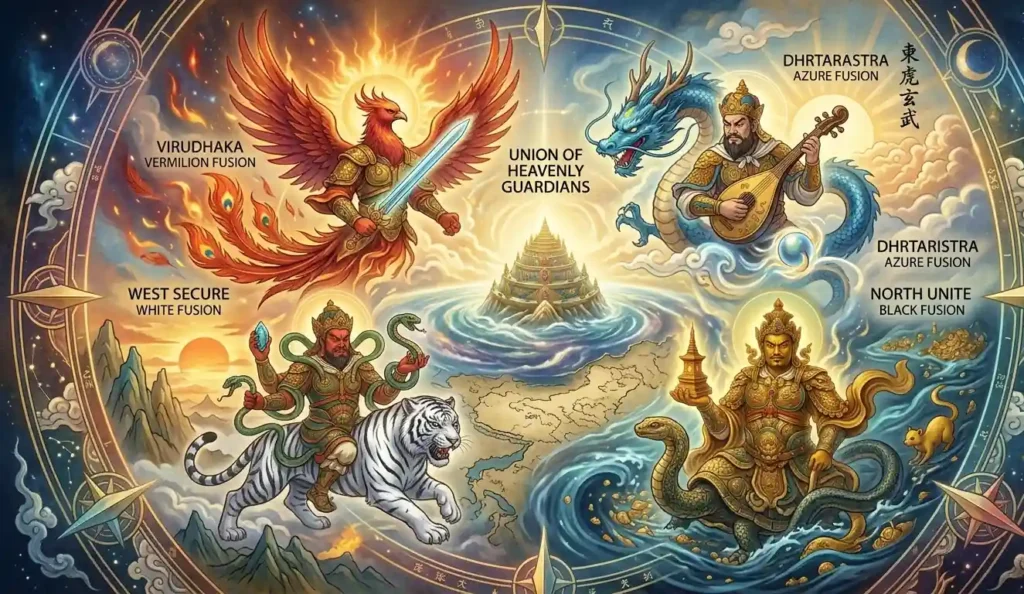 Combined visualization of two mythological systems in harmony
