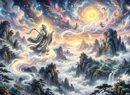 How to become immortal - Daoist immortal ascending above sacred mountains into the heavens.