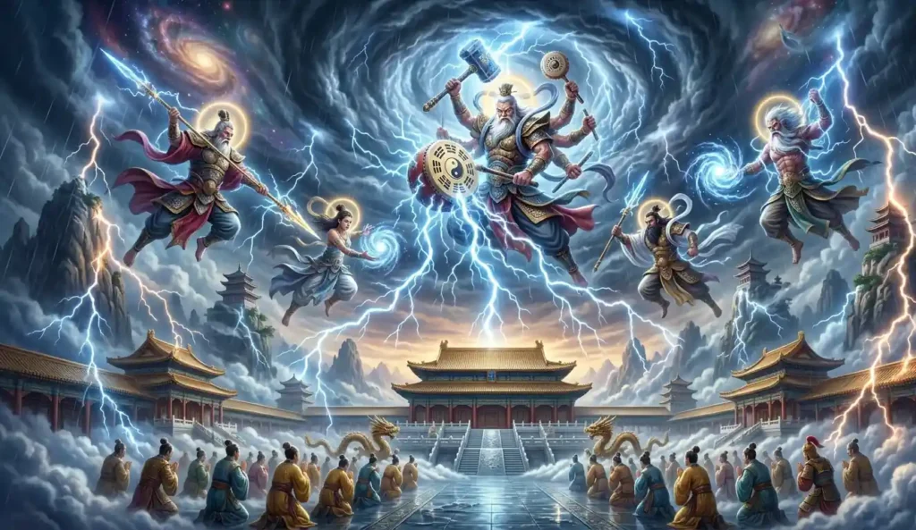 Divine thunder officials controlling storms and lightning.