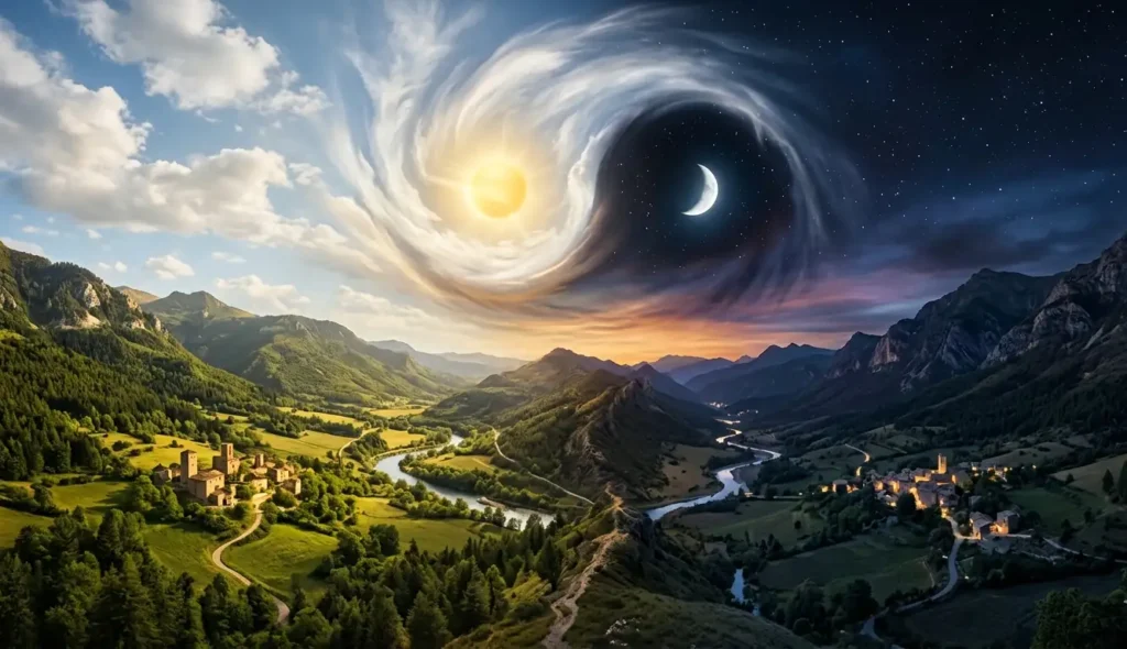 Day and night blending together in a continuous cycle.