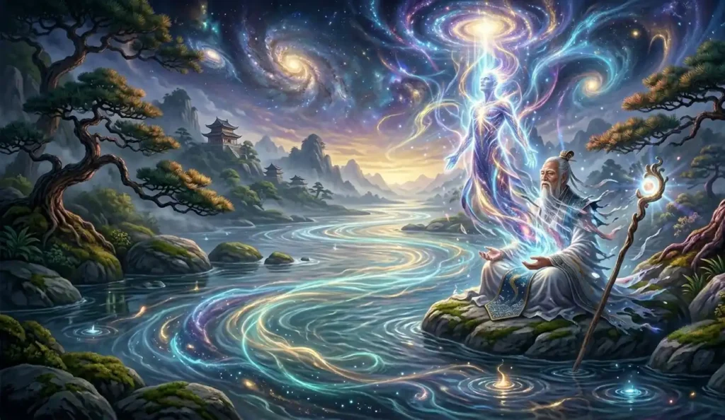 Daoist cultivator transforming through spiritual refinement.