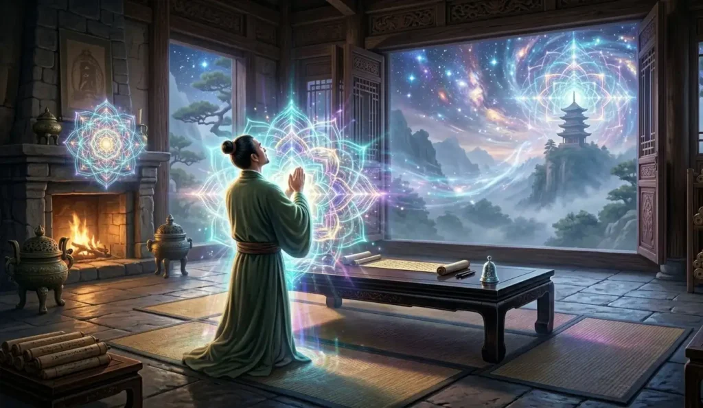 Daoist practitioner approaching spiritual completion through cultivation.