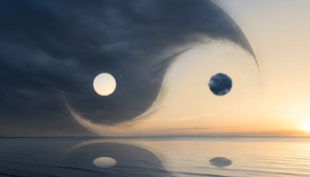 Soft glowing Yin Yang symbol in peaceful neutral environment
