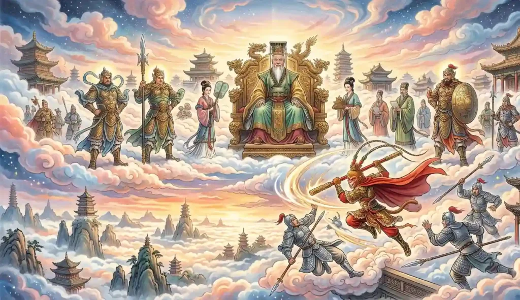 Jade Emperor reacting to Sun Wukong inside Heaven.