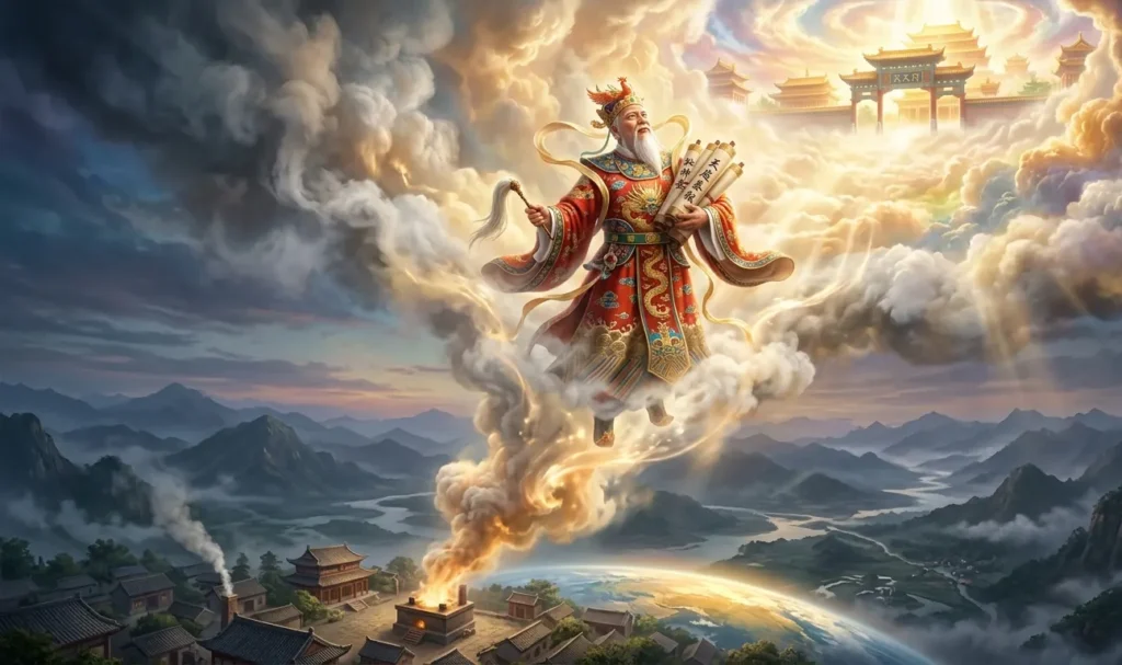 Kitchen God traveling to Heaven with family reports.