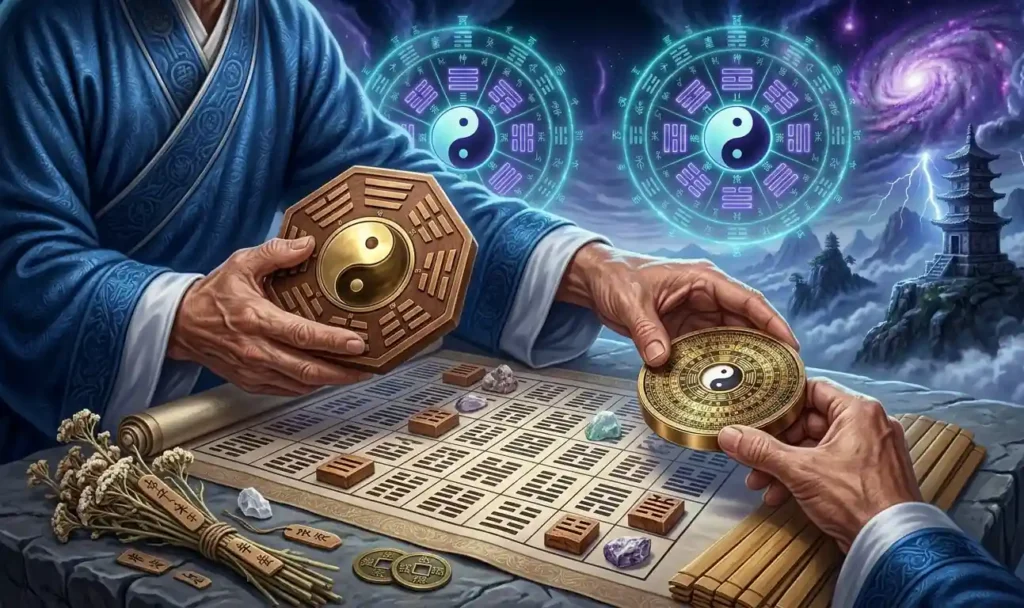 Daoist using Eight Trigrams for spiritual practice.
