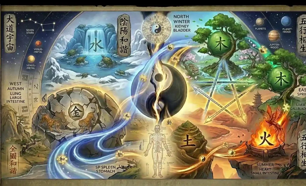 Nature and humanity connect through Yin Yang and Five Elements energy.