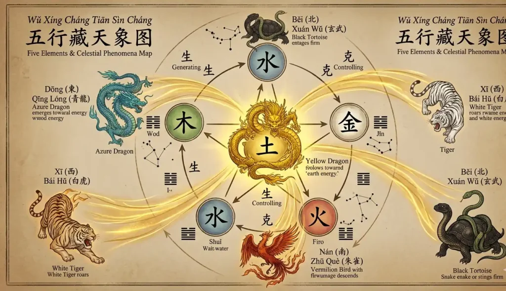 Yellow Dragon at the center of the five element cosmological system in Chinese tradition