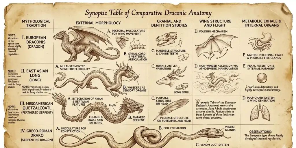 Ancient manuscript showing comparative dragon sketches and notes