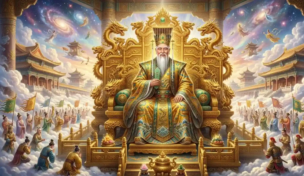 The Jade Emperor ruling Heaven from a celestial throne.