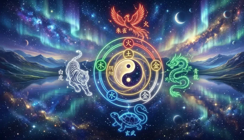 Yin Yang, Five Elements, and Four Symbols united in harmony.