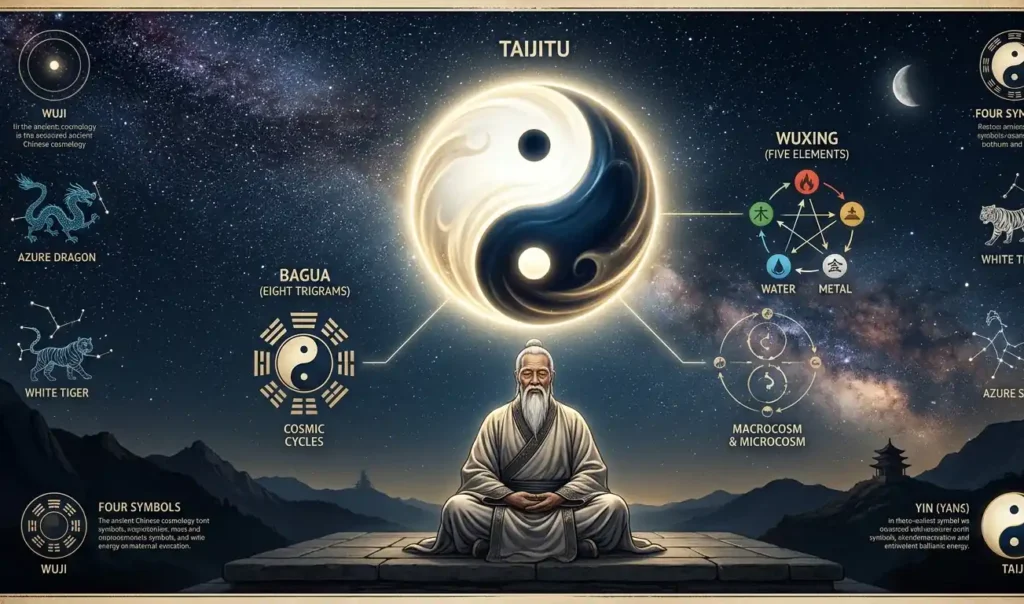Scholar reflecting on the deeper meaning of Yin Yang.