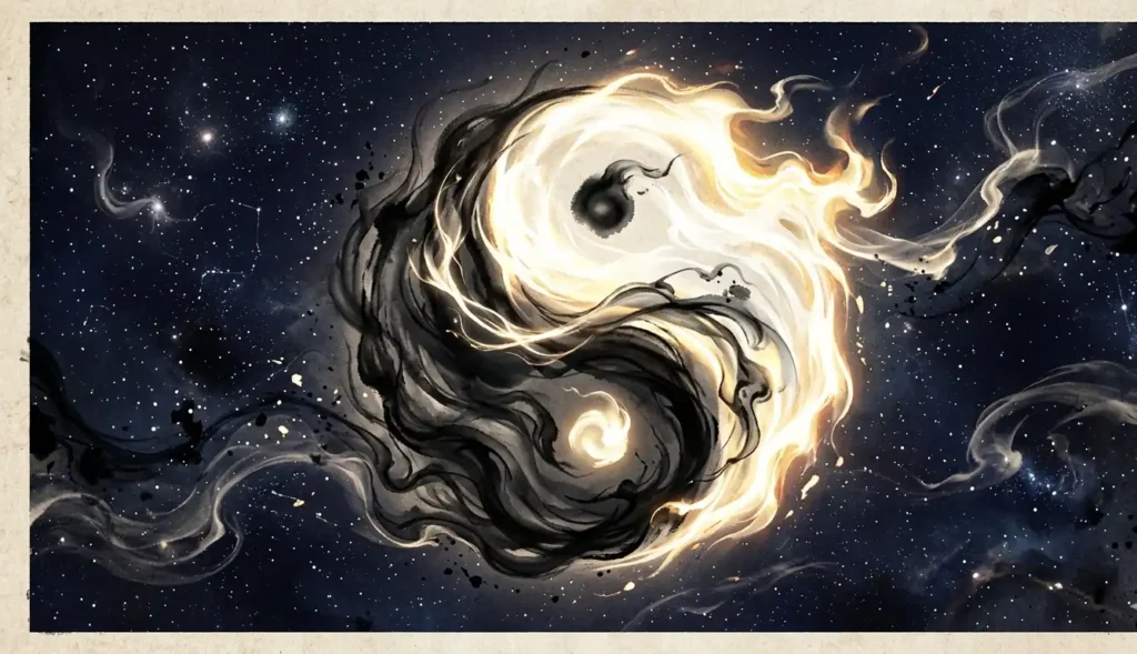 Yin and yang energies swirling together in perfect balance.