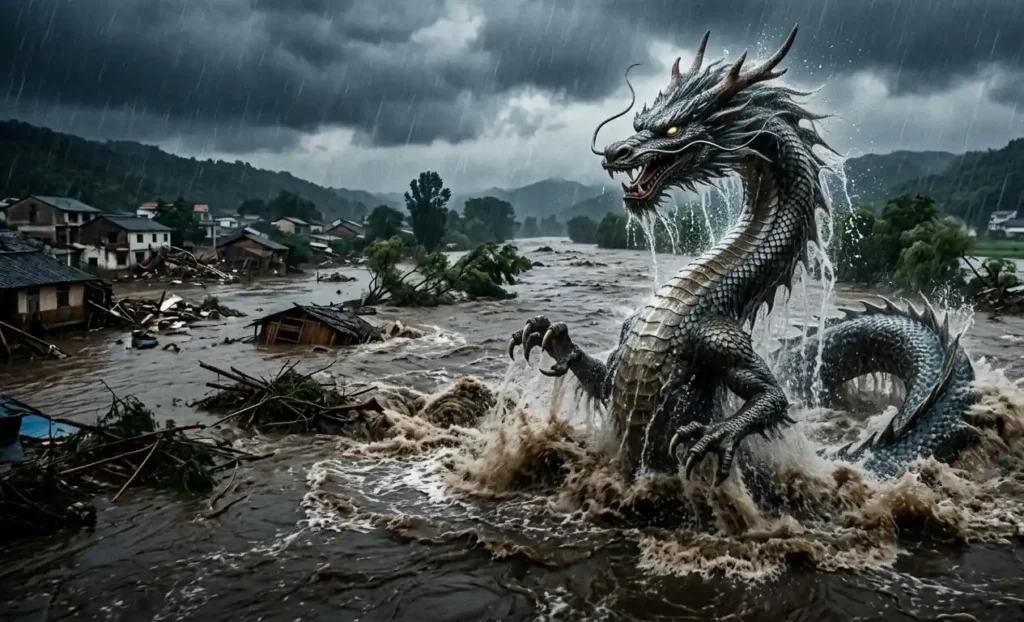 Jiaolong emerging from dangerous floodwaters.