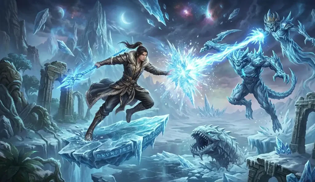 Xue Ying preparing for battle in a frozen landscape.