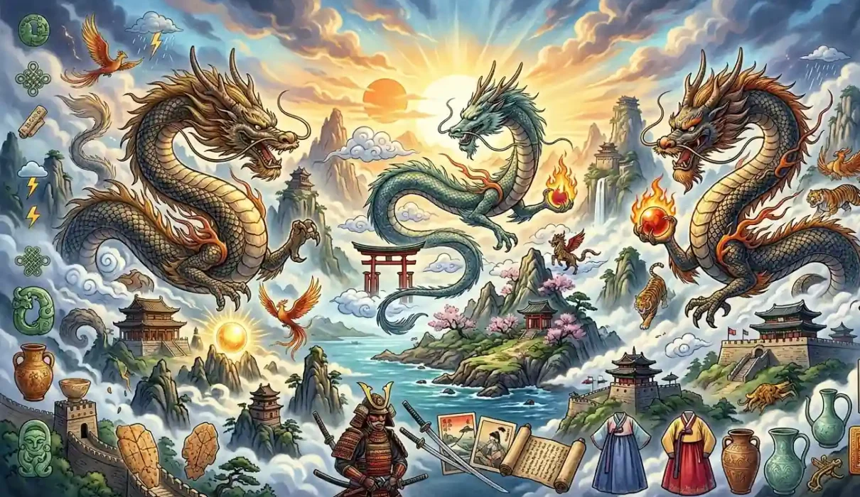 Eastern Dragon Facts - Eastern dragons shown with common myths being challenged.