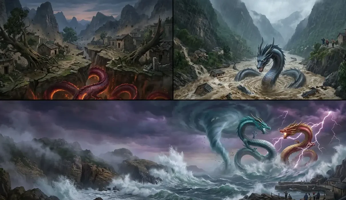 Chinese dragon myths linked to natural disasters and phenomena.