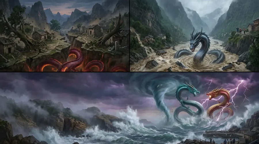 Chinese dragon myths linked to natural disasters and phenomena.