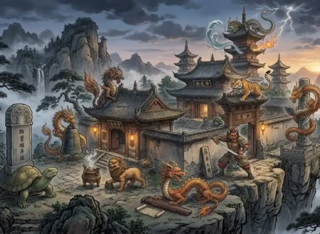 The 9 Sons of the Chinese Dragon displayed together.