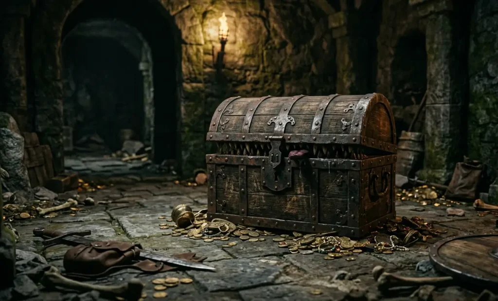Mimic creature hiding as a treasure chest.