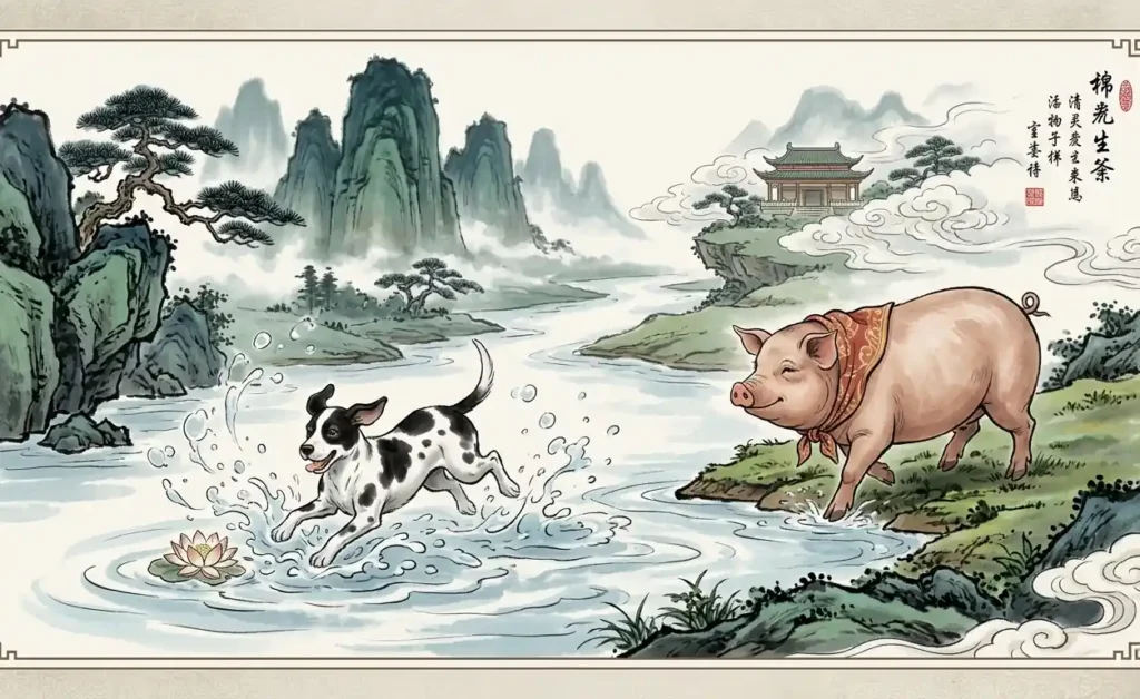 Dog and Pig arriving late at the race finish.