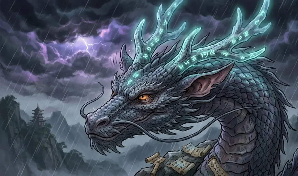 Dragon using its horns to perceive the world.