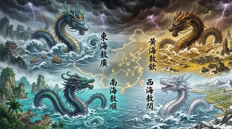Four Dragon Kings ruling the seas and weather of China.