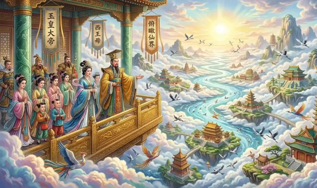 The divine family watching over Heaven and Earth together.