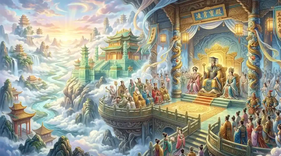 Jade Emperor Family - The Jade Emperor surrounded by members of his divine family.