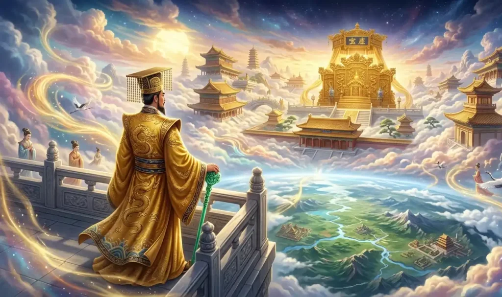 Jade Emperor watching over the cosmos from Heaven.
