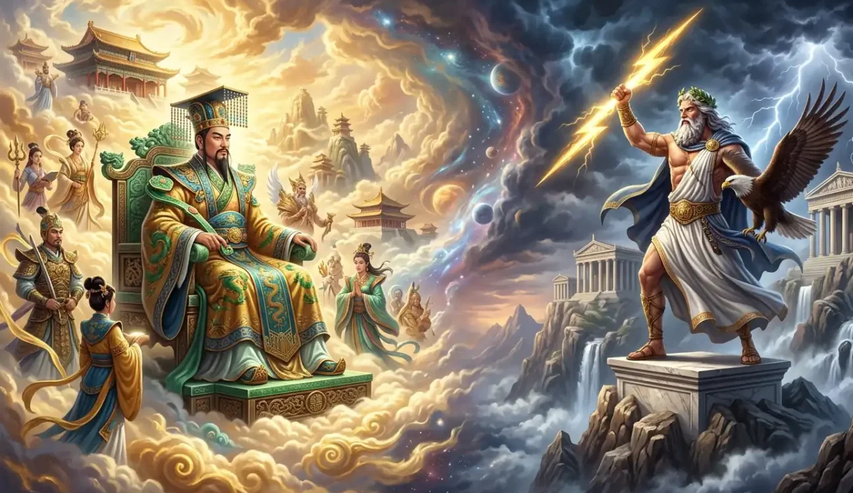 Jade Emperor vs Zeus - Jade Emperor and Zeus shown as rulers of two mythological traditions.
