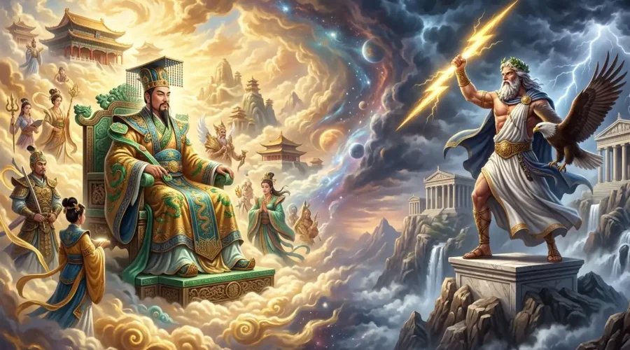 Jade Emperor vs Zeus - Jade Emperor and Zeus shown as rulers of two mythological traditions.