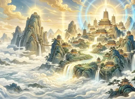 Sacred Kunlun Mountains towering above the clouds.