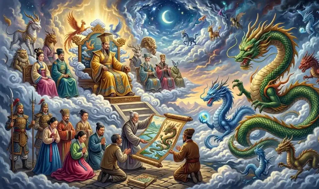 People bringing a case against a Dragon King in court.