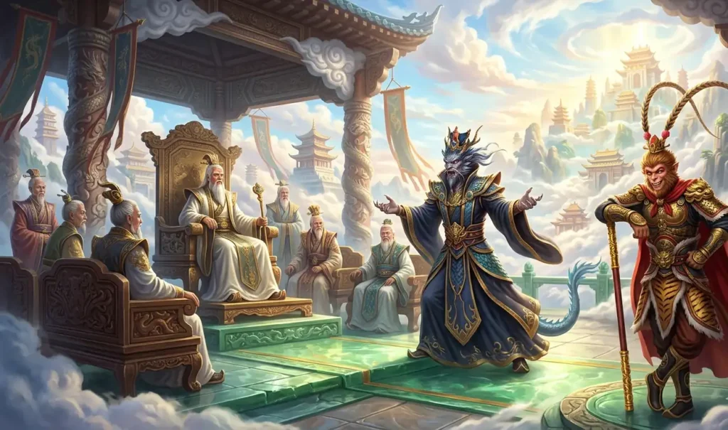 Dragon King disputing a case involving Sun Wukong.